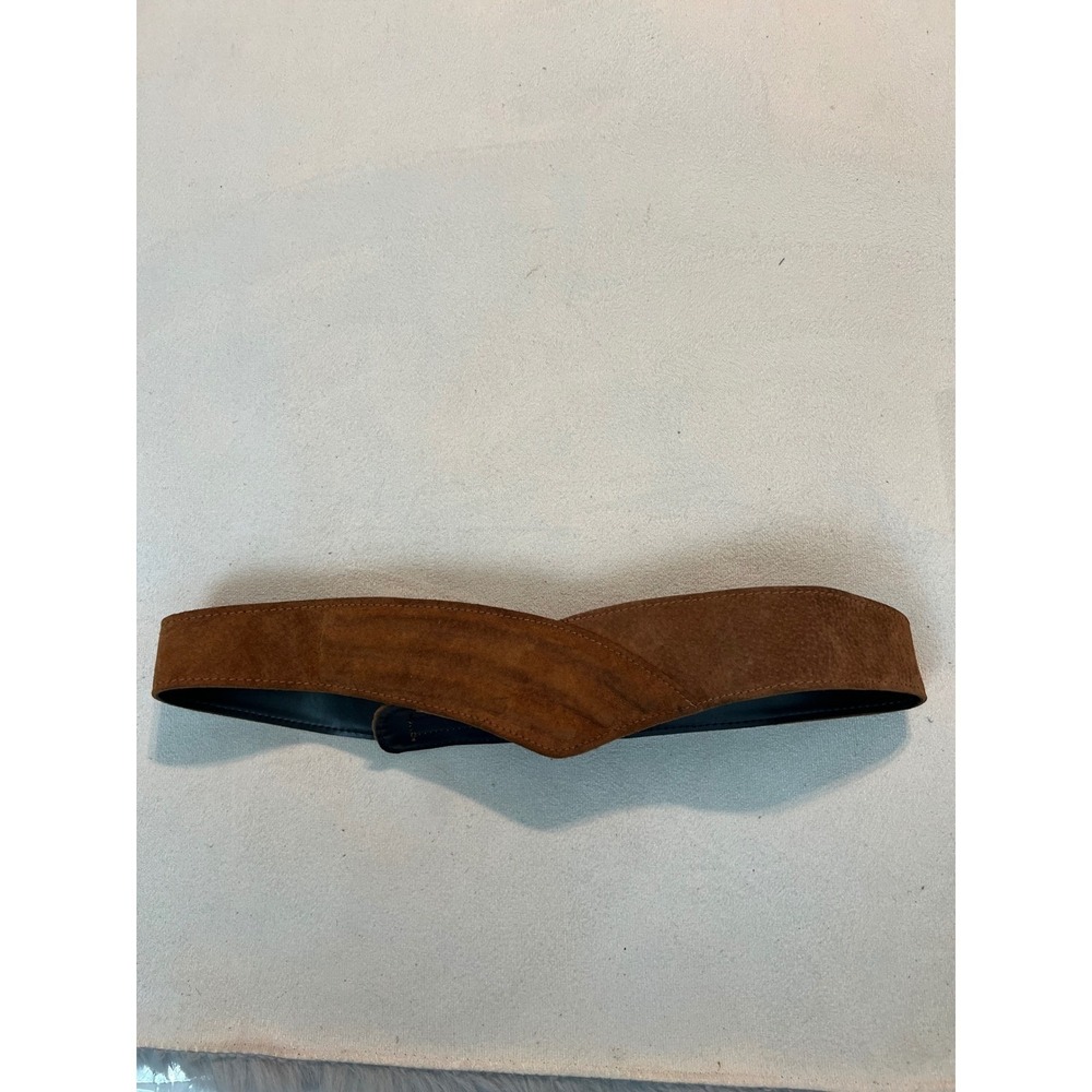 Vintage Brown Suede V-Shape Contour Waist Belt Vlcr Closure Womens Size M  28/70